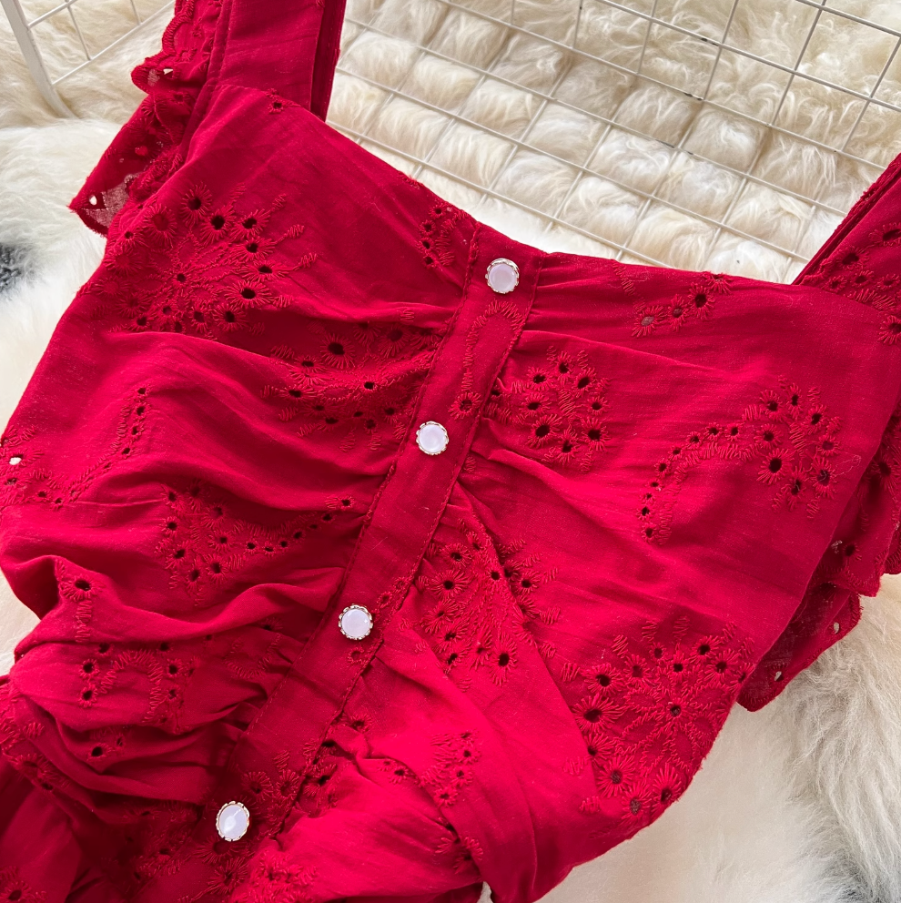 French Style Hollowed Embroidery Dress