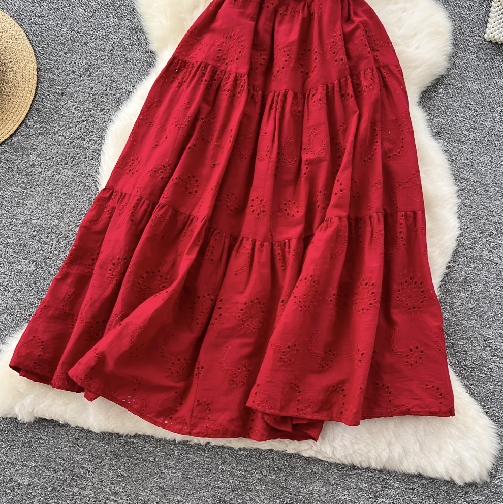 French Style Hollowed Embroidery Dress