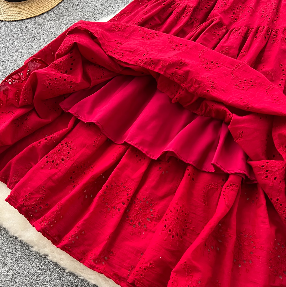 French Style Hollowed Embroidery Dress