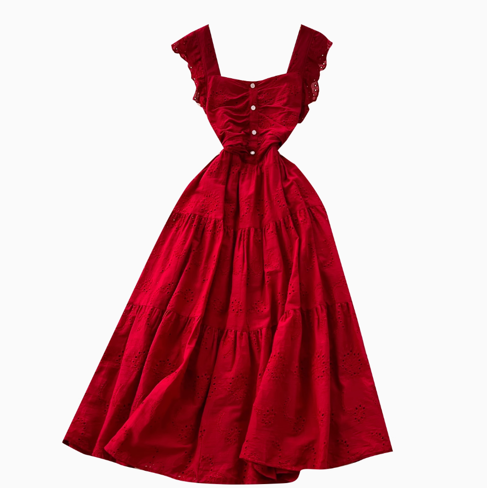 French Style Hollowed Embroidery Dress