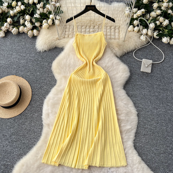 Elegant Solid Color Striped Slim Dress