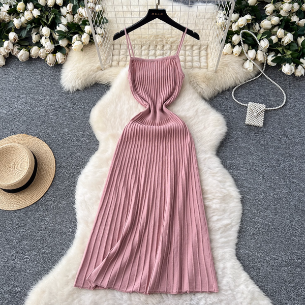 Elegant Solid Color Striped Slim Dress