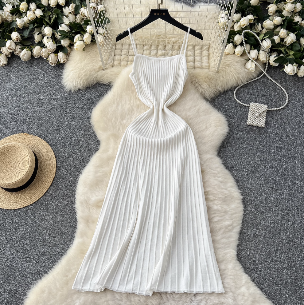 Elegant Solid Color Striped Slim Dress