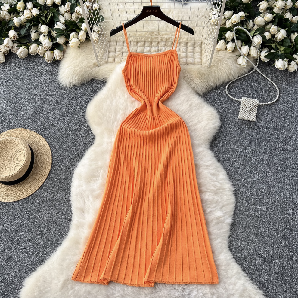 Elegant Solid Color Striped Slim Dress