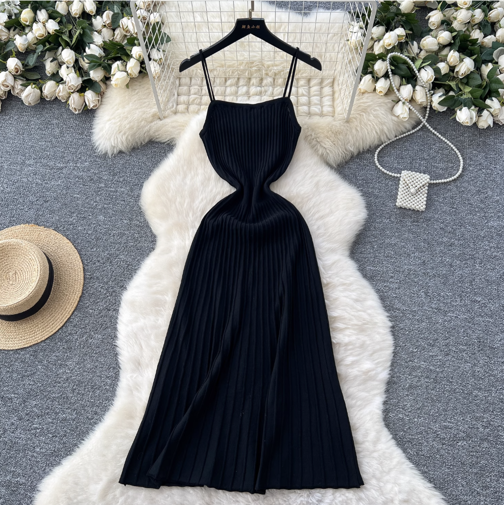 Elegant Solid Color Striped Slim Dress