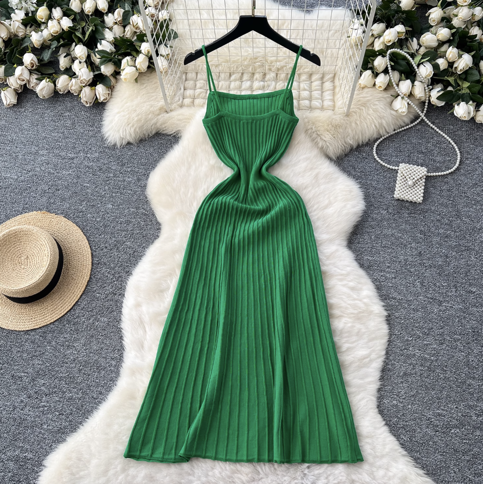Elegant Solid Color Striped Slim Dress