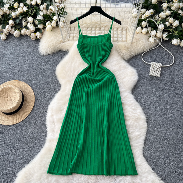 Elegant Solid Color Striped Slim Dress