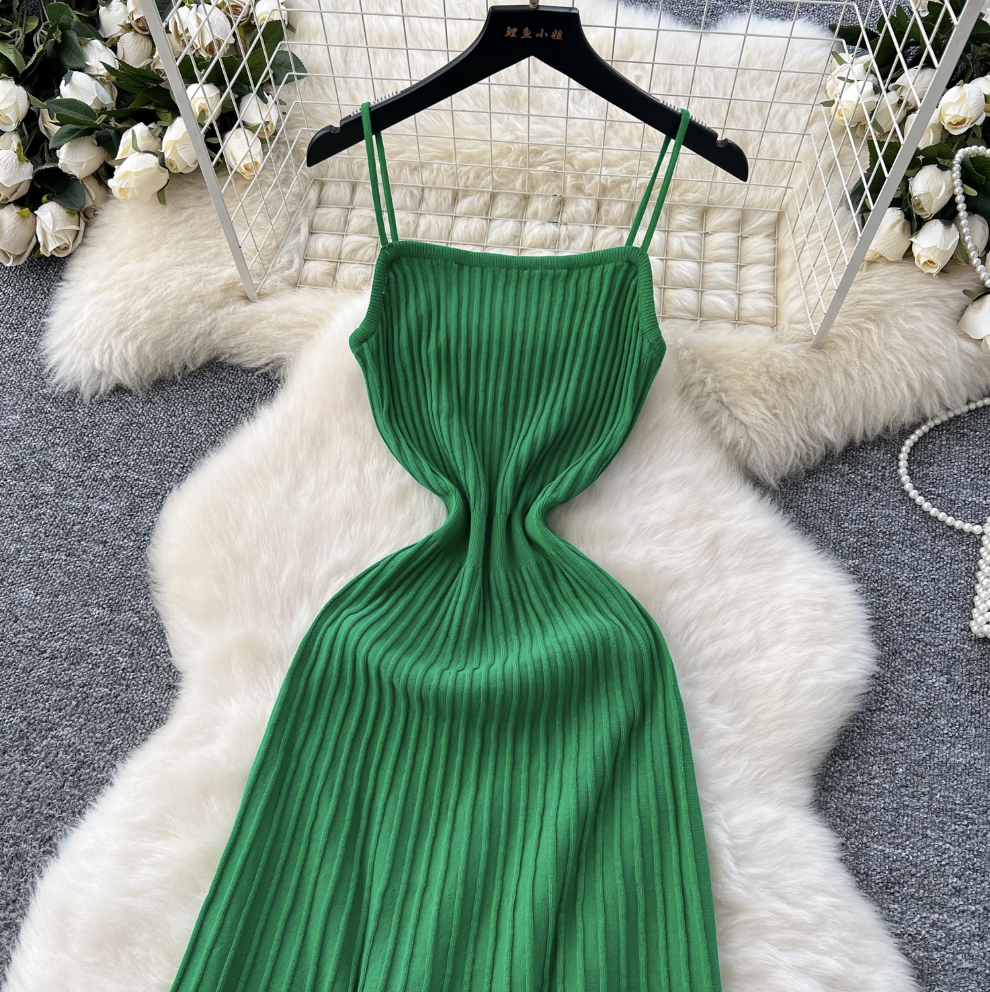 Elegant Solid Color Striped Slim Dress