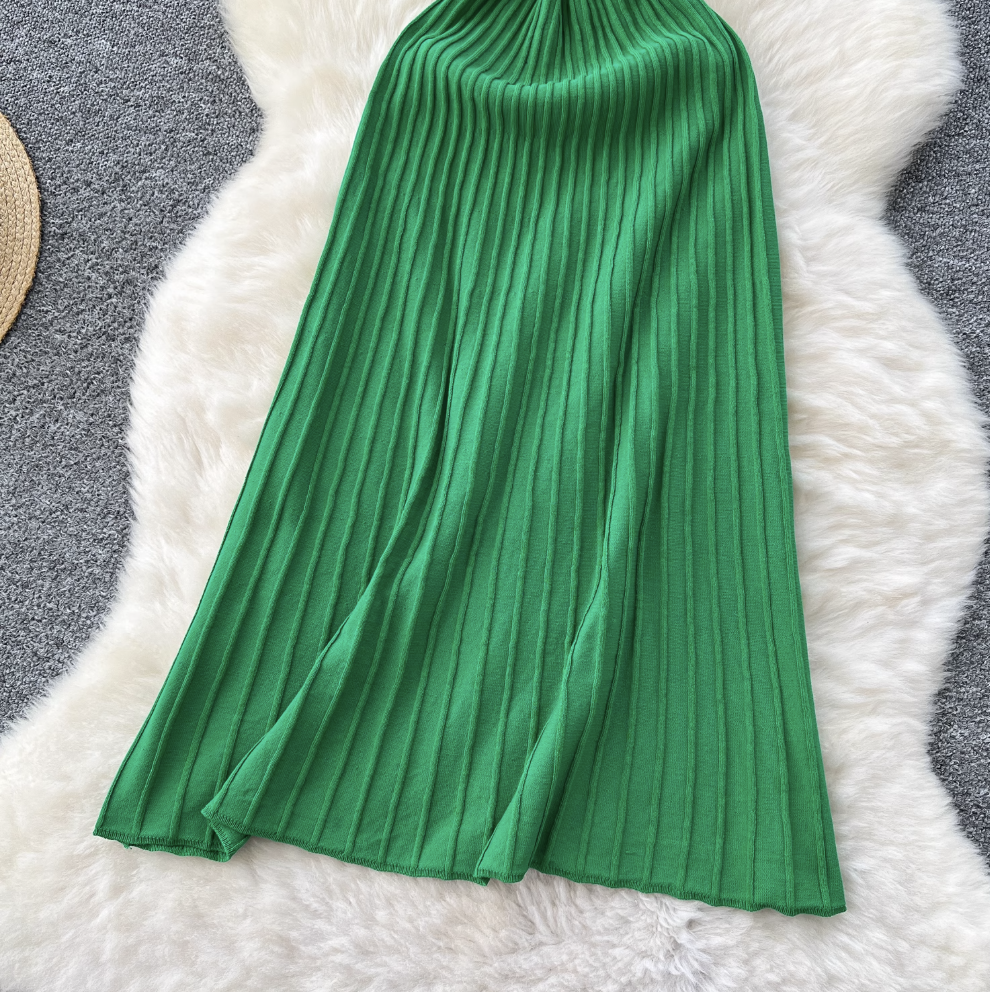 Elegant Solid Color Striped Slim Dress