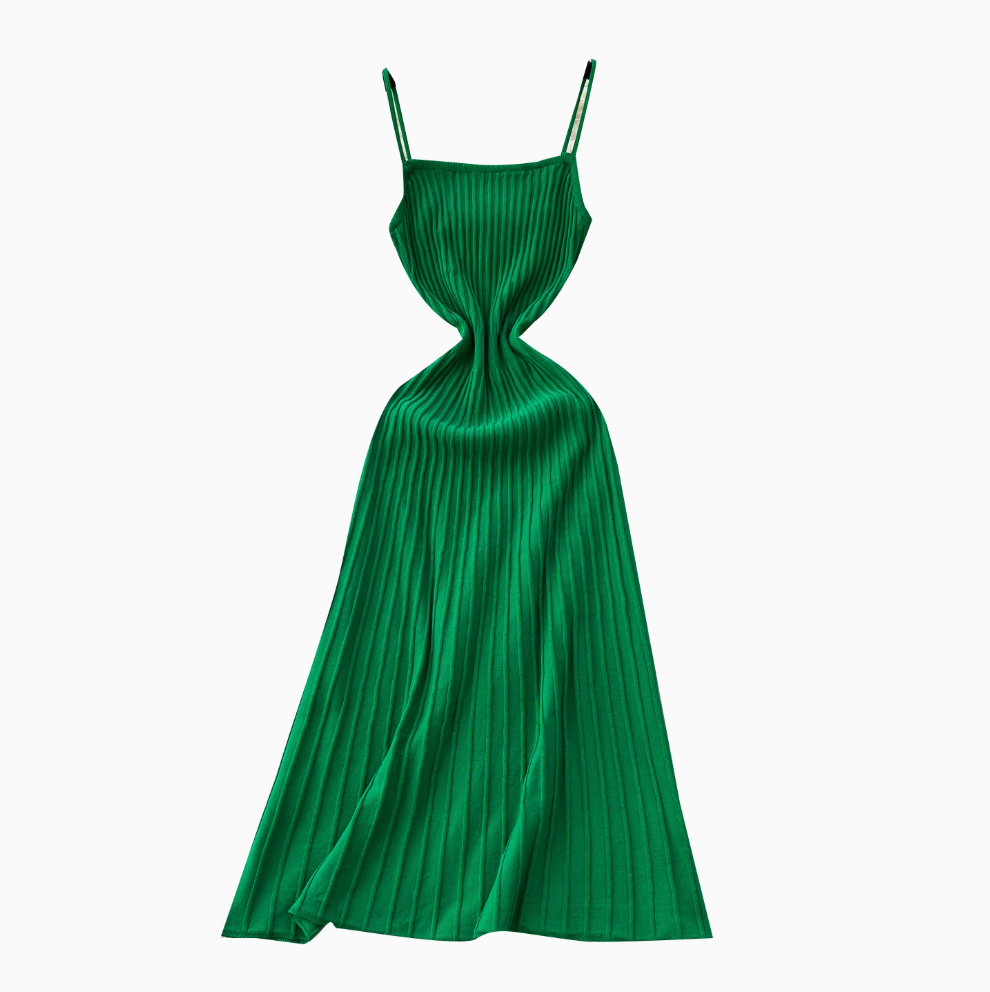 Elegant Solid Color Striped Slim Dress