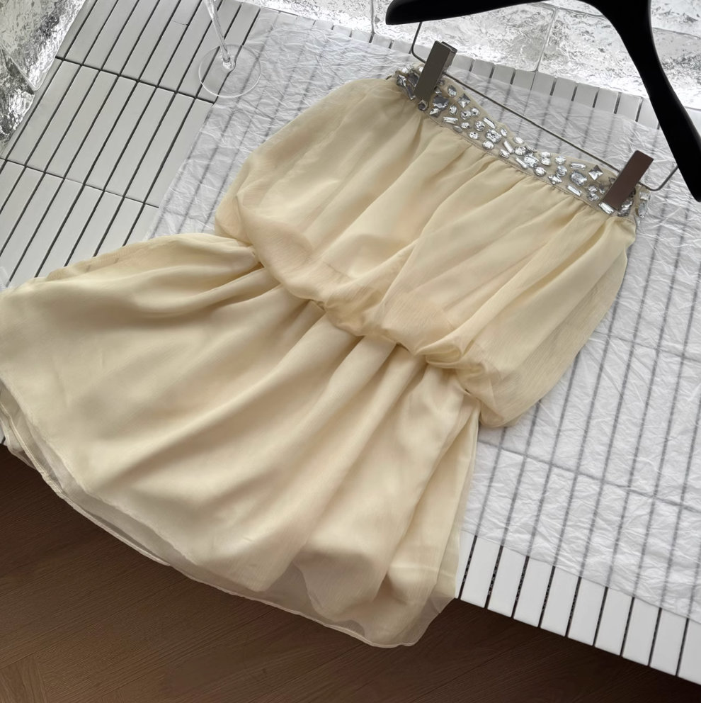 Off-shoulder Beaded Chiffon Dress