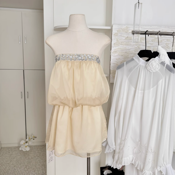 Off-shoulder Beaded Chiffon Dress