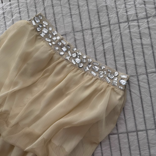 Off-shoulder Beaded Chiffon Dress