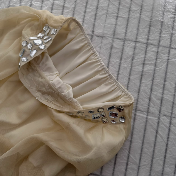Off-shoulder Beaded Chiffon Dress