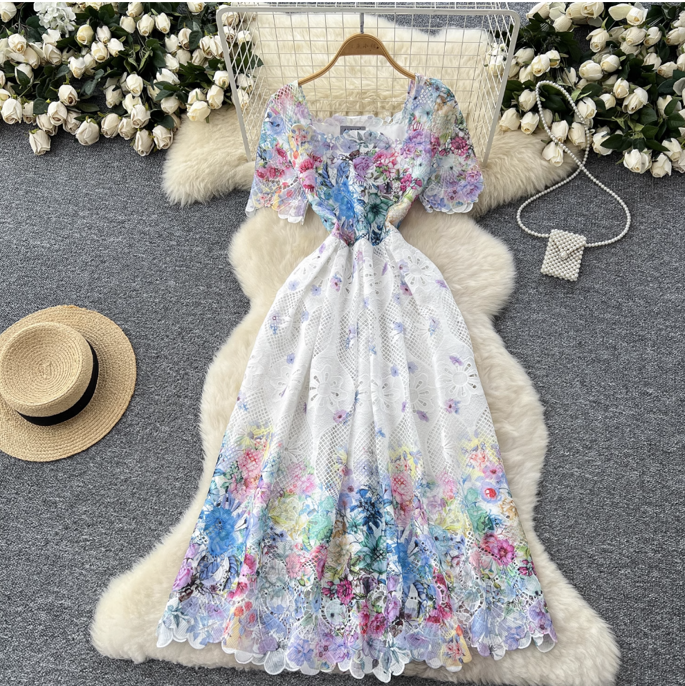 High-end Lace Crochet Floral Dress