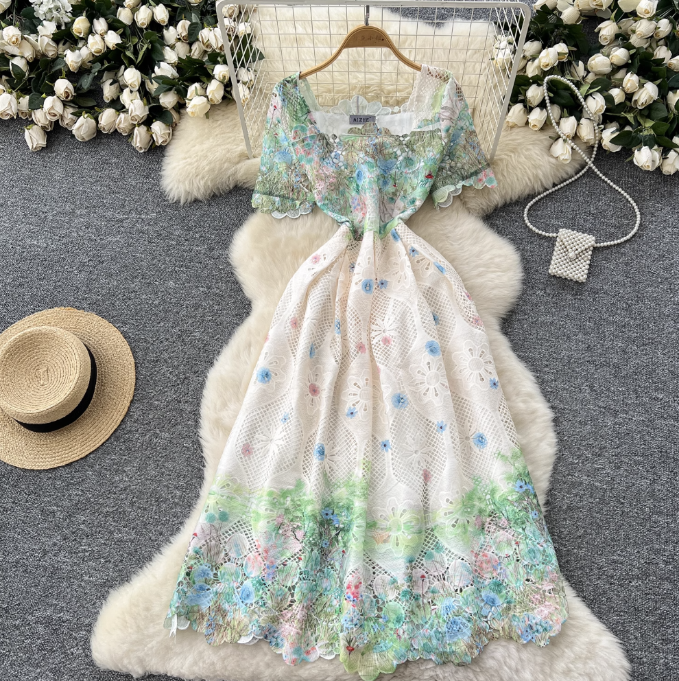 High-end Lace Crochet Floral Dress