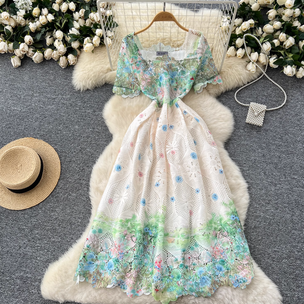 High-end Lace Crochet Floral Dress