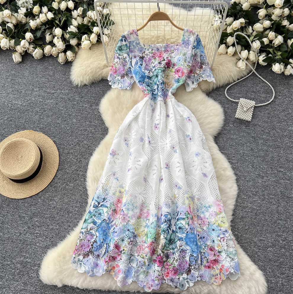 High-end Lace Crochet Floral Dress