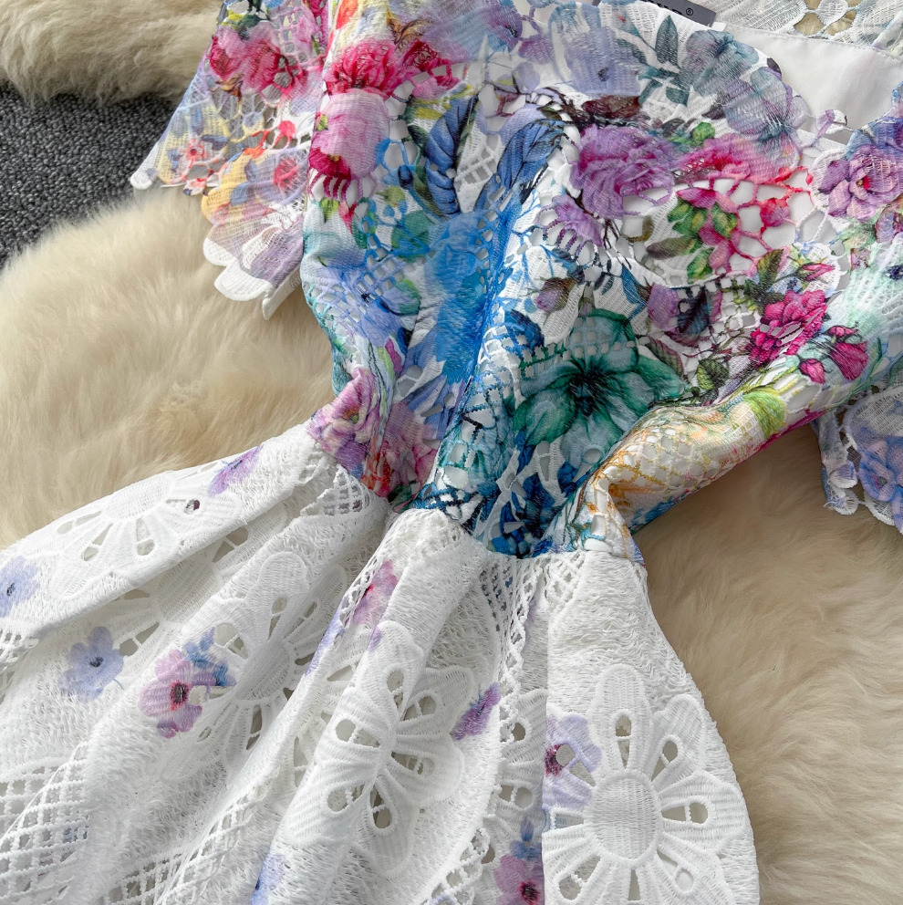High-end Lace Crochet Floral Dress