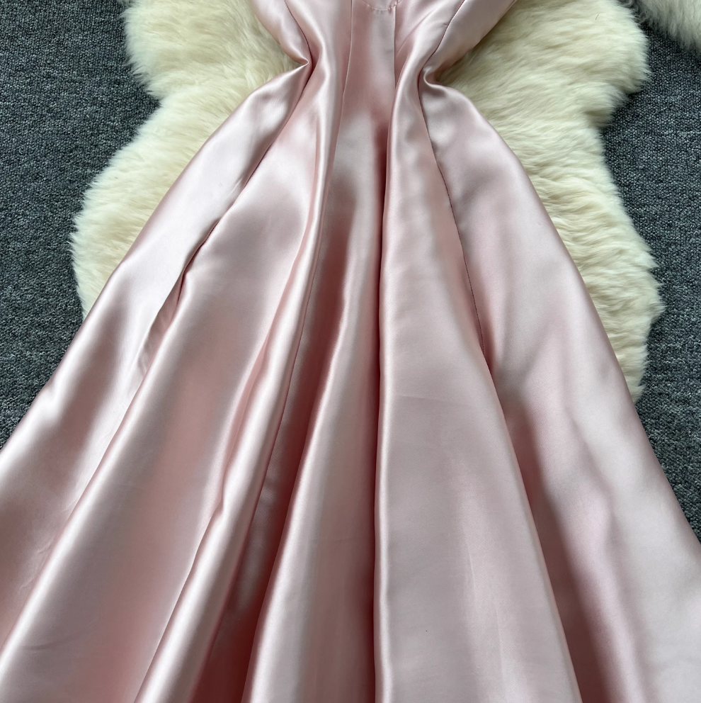 French Style Glossy Pink Slip Dress