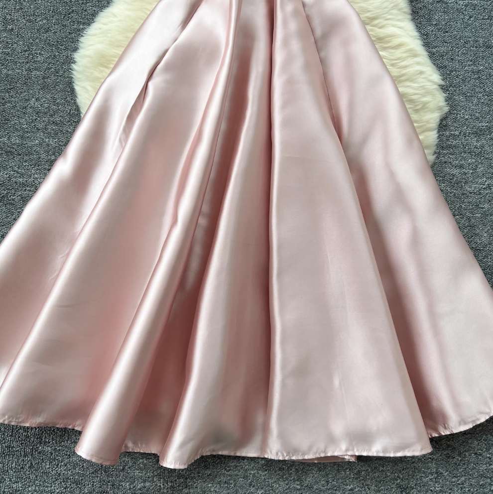 French Style Glossy Pink Slip Dress