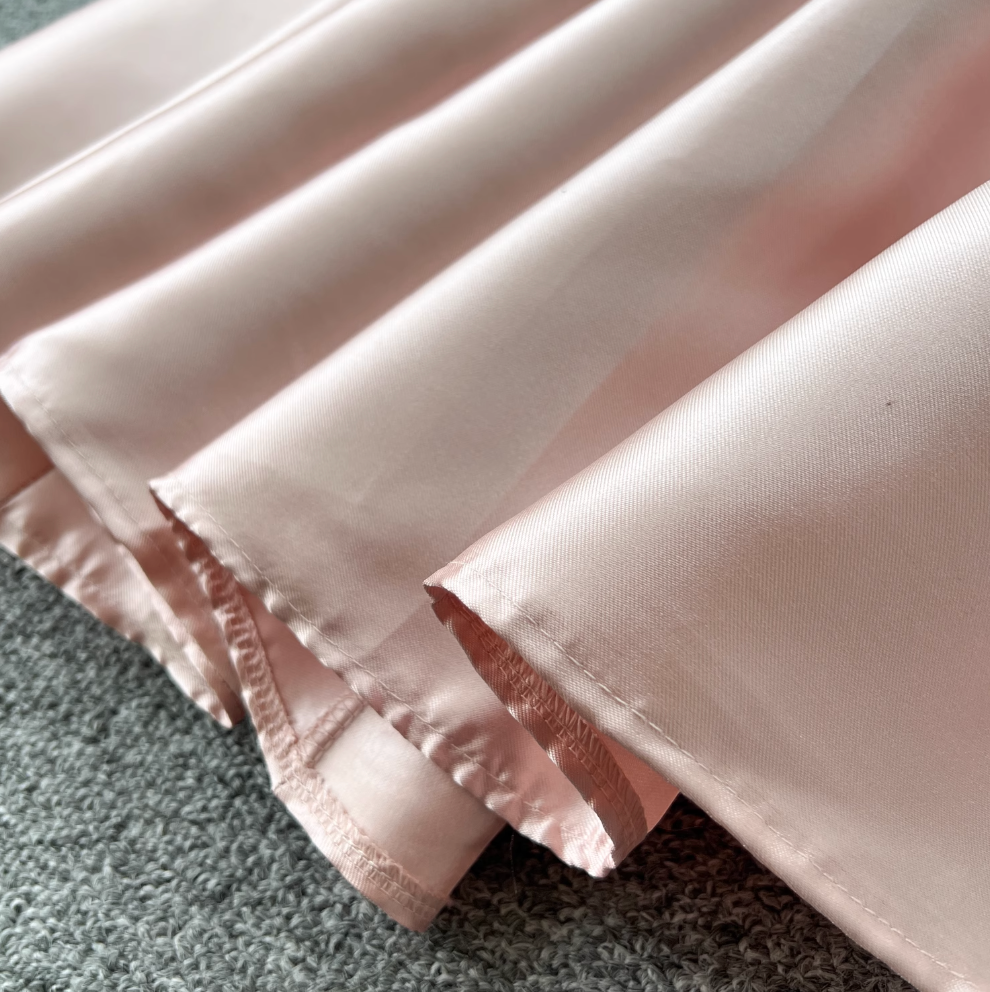 French Style Glossy Pink Slip Dress