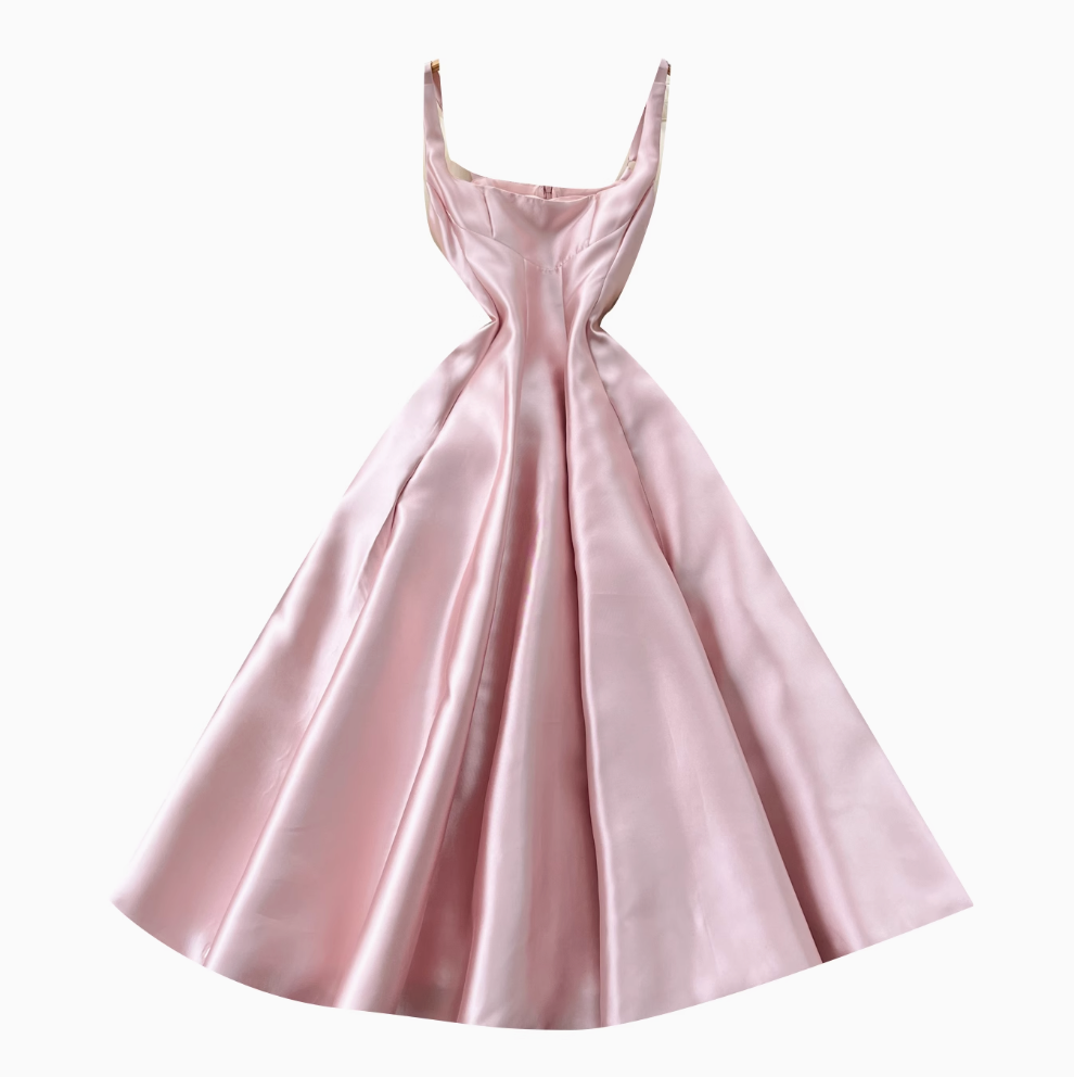 French Style Glossy Pink Slip Dress
