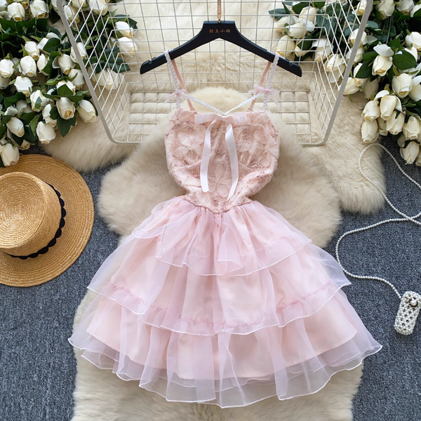 Sweetie Pink Embroidered Puffy Slip Dress
