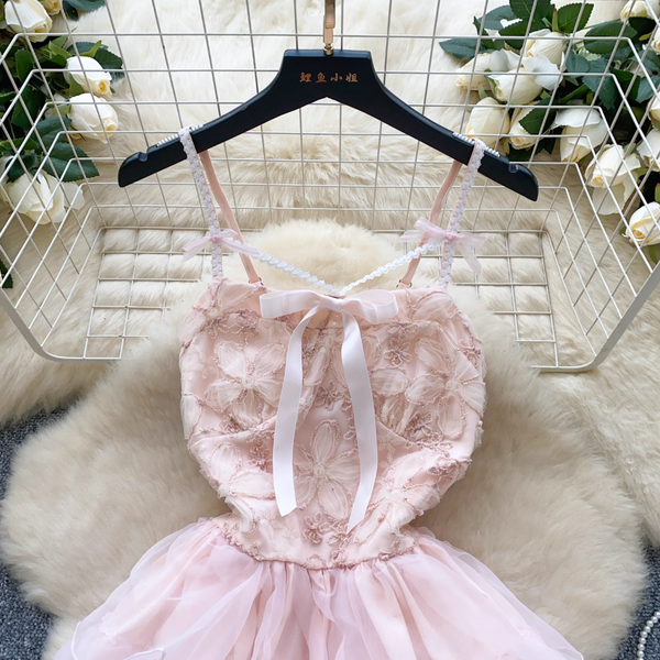 Sweetie Pink Embroidered Puffy Slip Dress