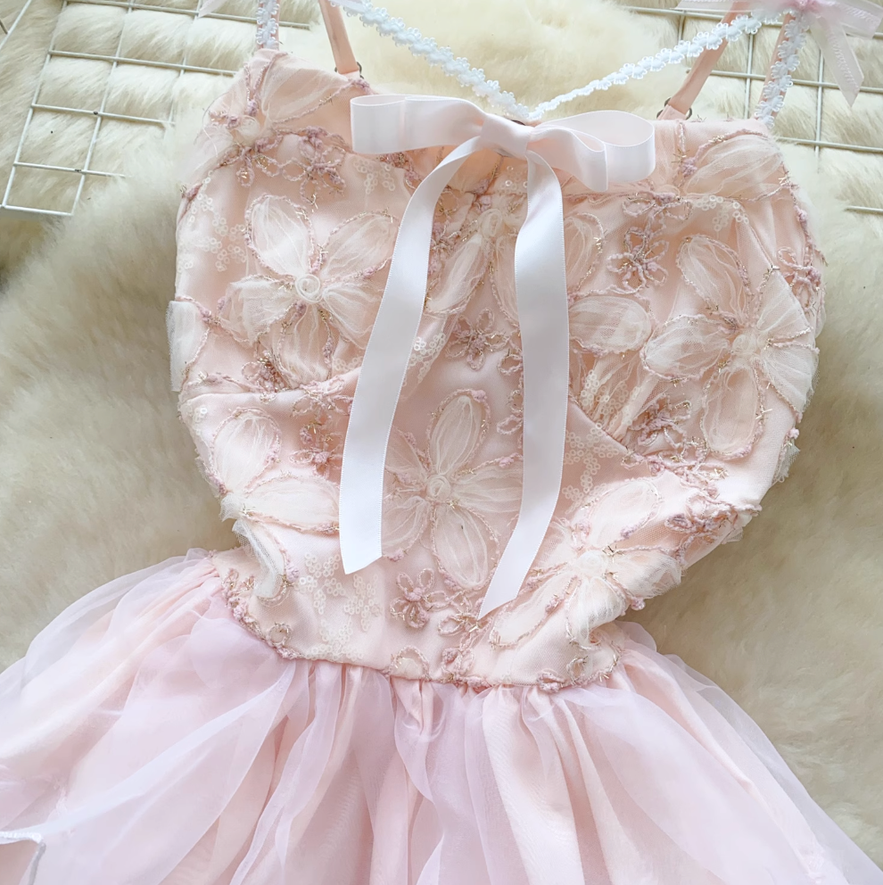 Sweetie Pink Embroidered Puffy Slip Dress