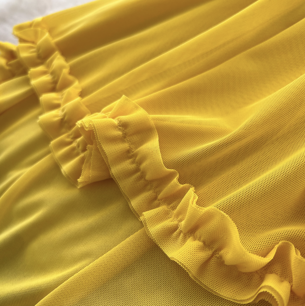 Irregular Design Mesh Yellow Slip Dress