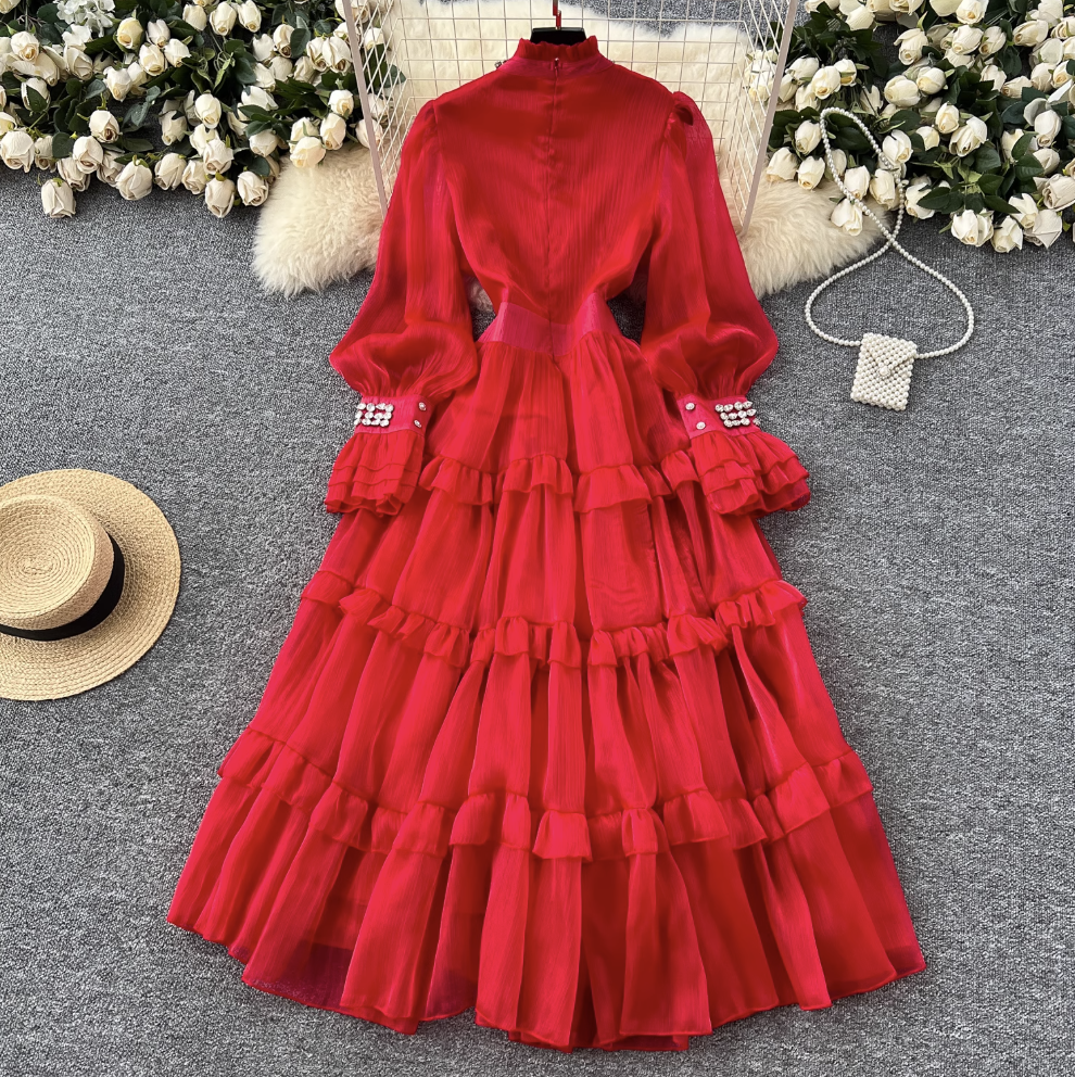 Stand Collar Rhinestone Beaded Dress