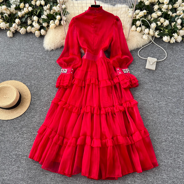 Stand Collar Rhinestone Beaded Dress
