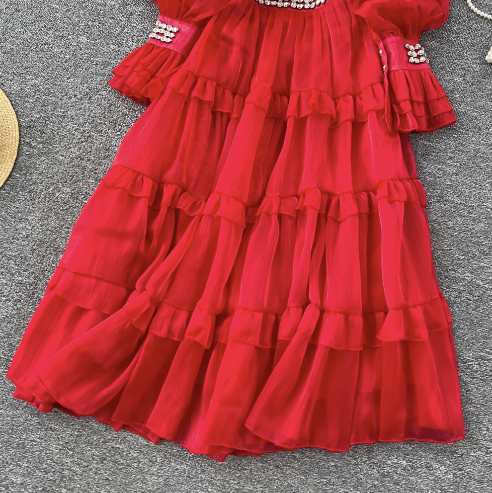 Stand Collar Rhinestone Beaded Dress