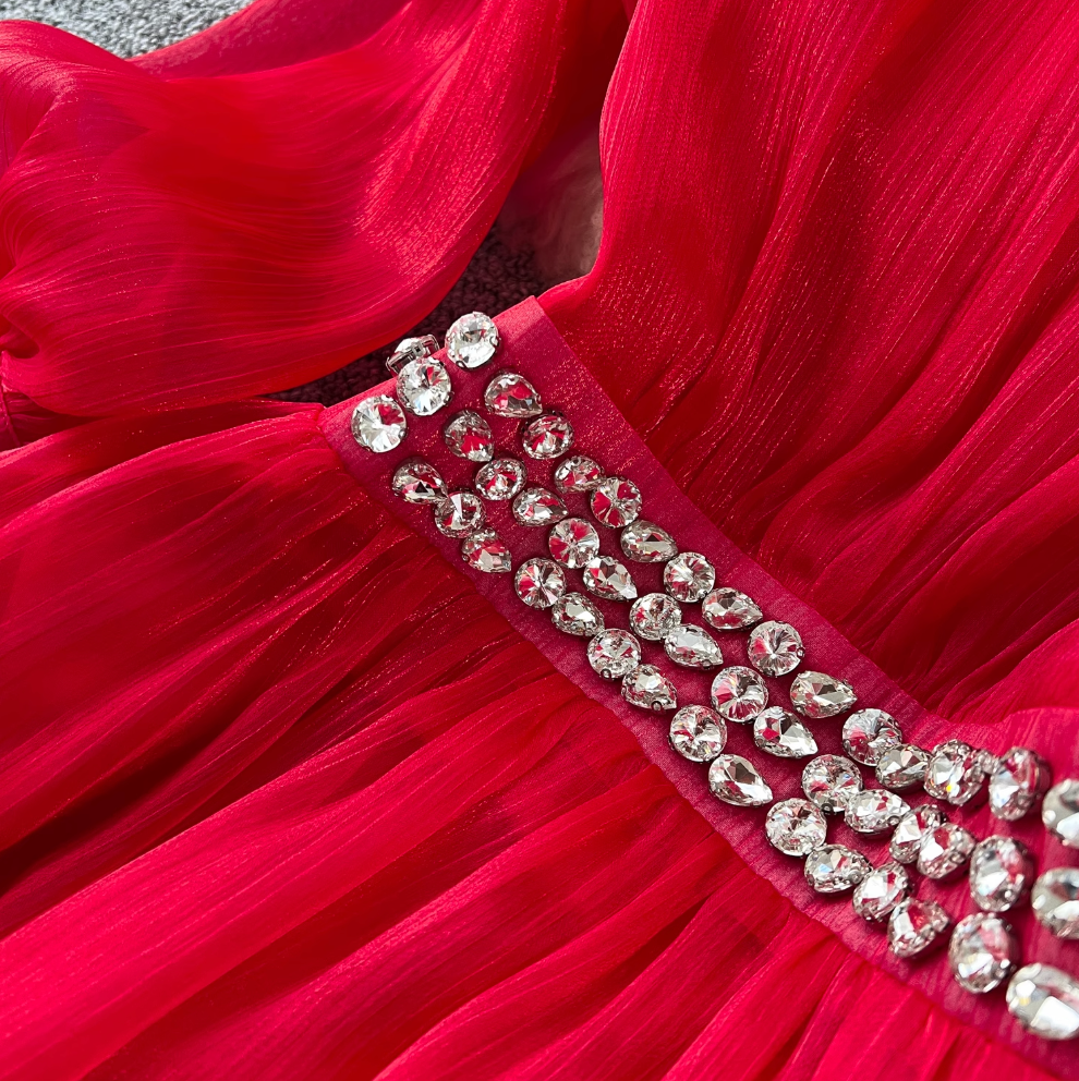 Stand Collar Rhinestone Beaded Dress