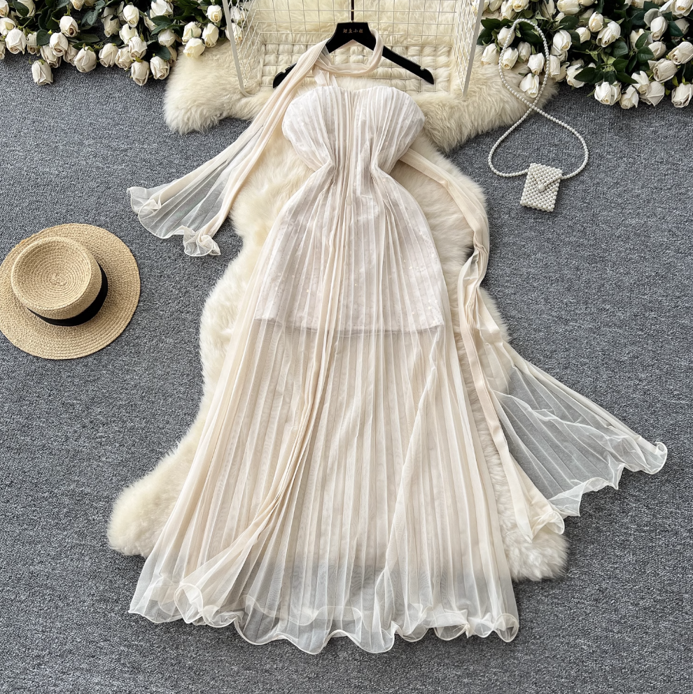 Fairy Pleated Mesh Dress with Ribbon