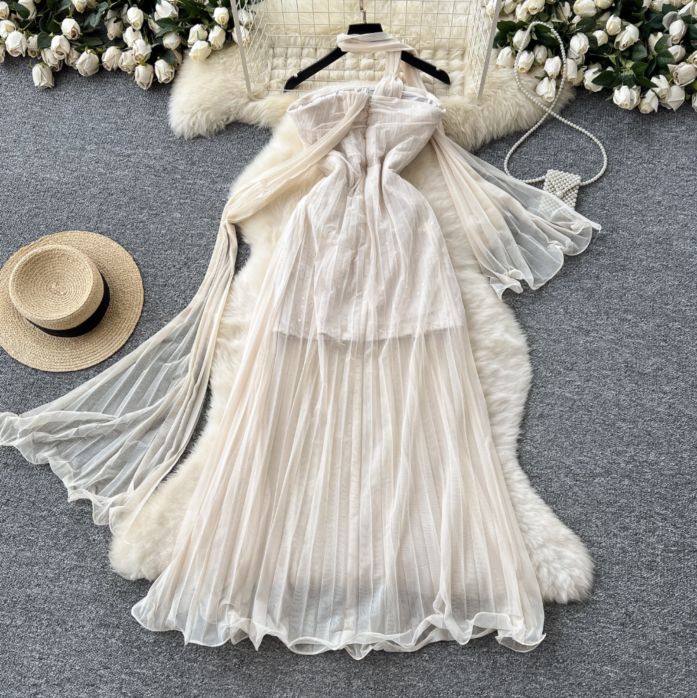 Fairy Pleated Mesh Dress with Ribbon