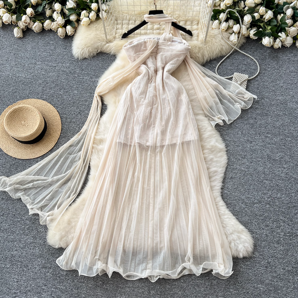 Fairy Pleated Mesh Dress with Ribbon