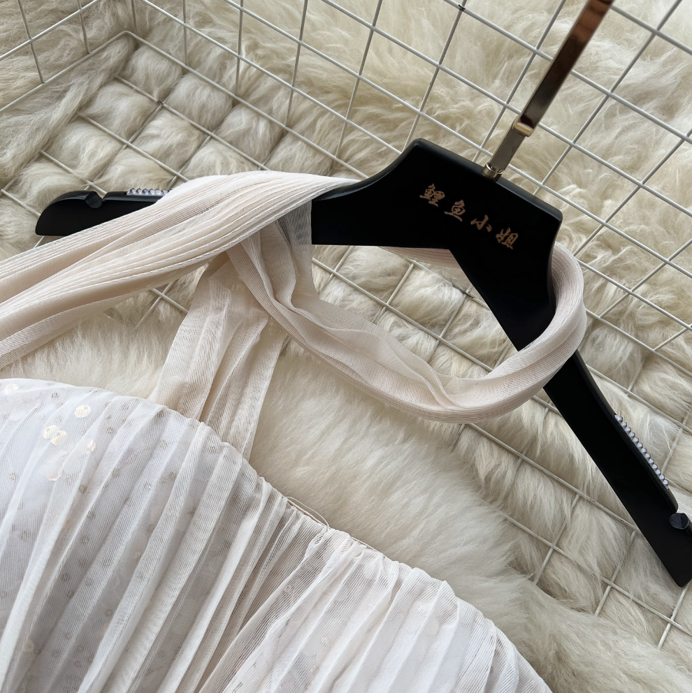 Fairy Pleated Mesh Dress with Ribbon