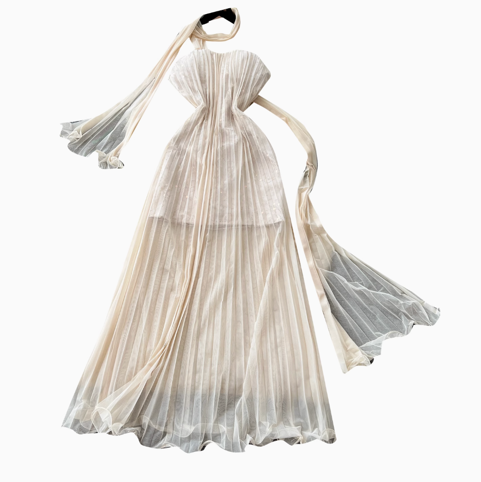 Fairy Pleated Mesh Dress with Ribbon