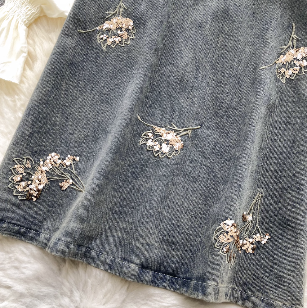 Denim Vest Dress & Bottoming Shirt 2Pcs