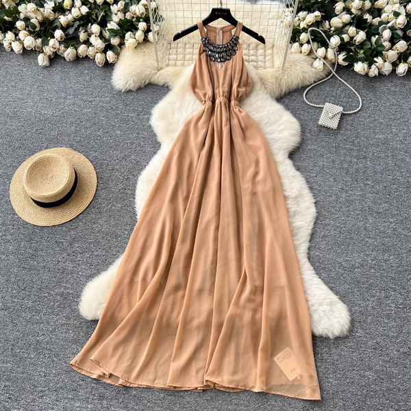 Kolsuz Kristal Taşlı Halter Elbise