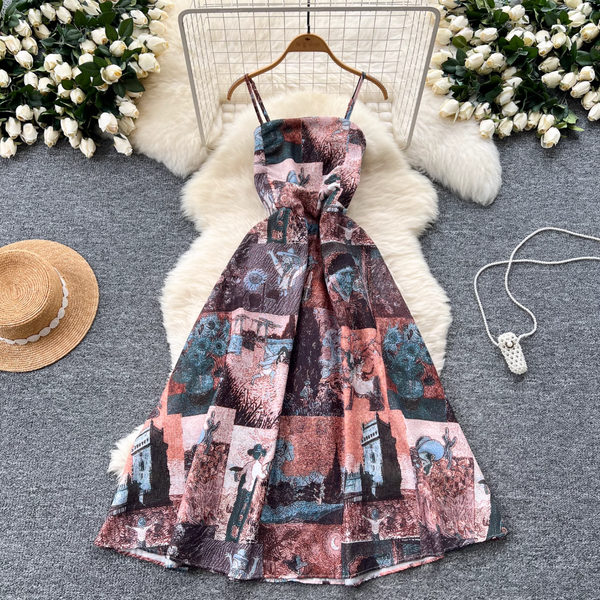 Vintage Elastic Printed Slip Dress