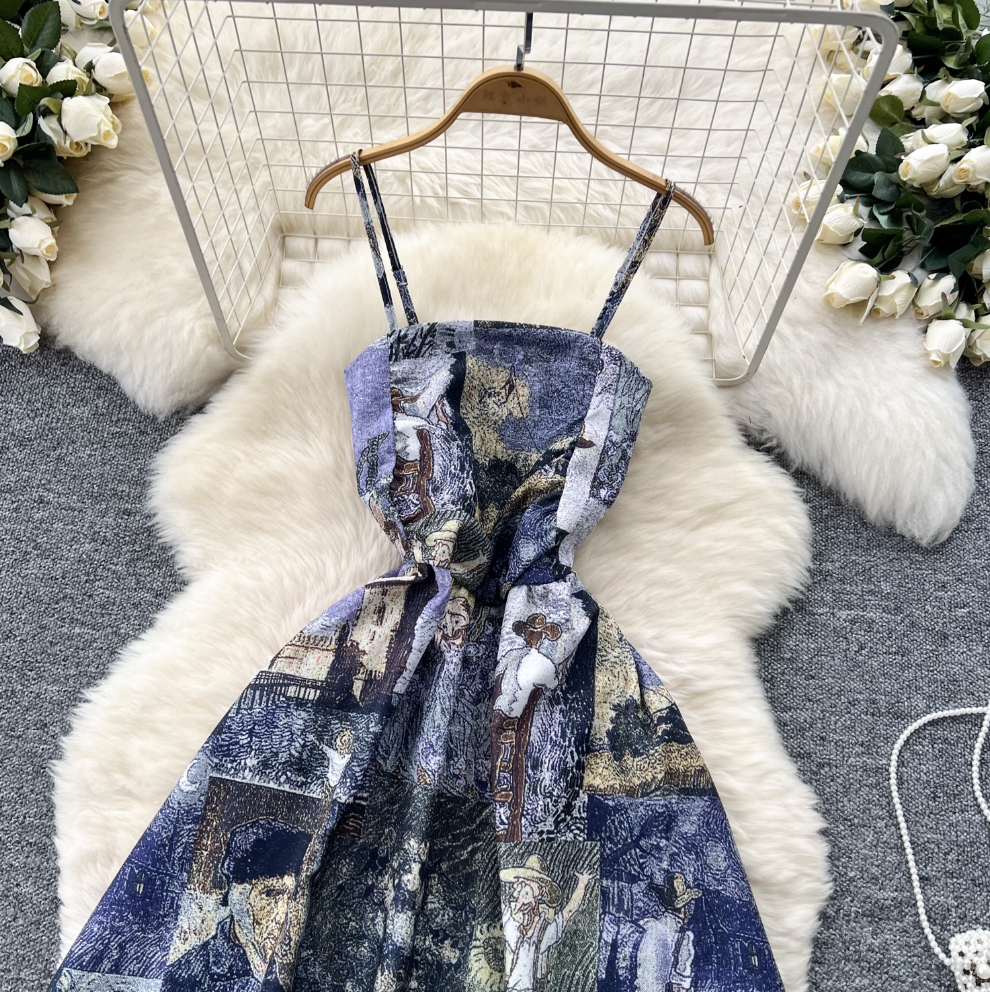 Vintage Elastic Printed Slip Dress