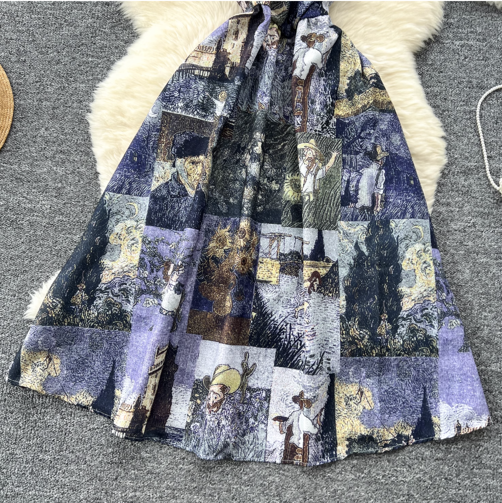 Vintage Elastic Printed Slip Dress