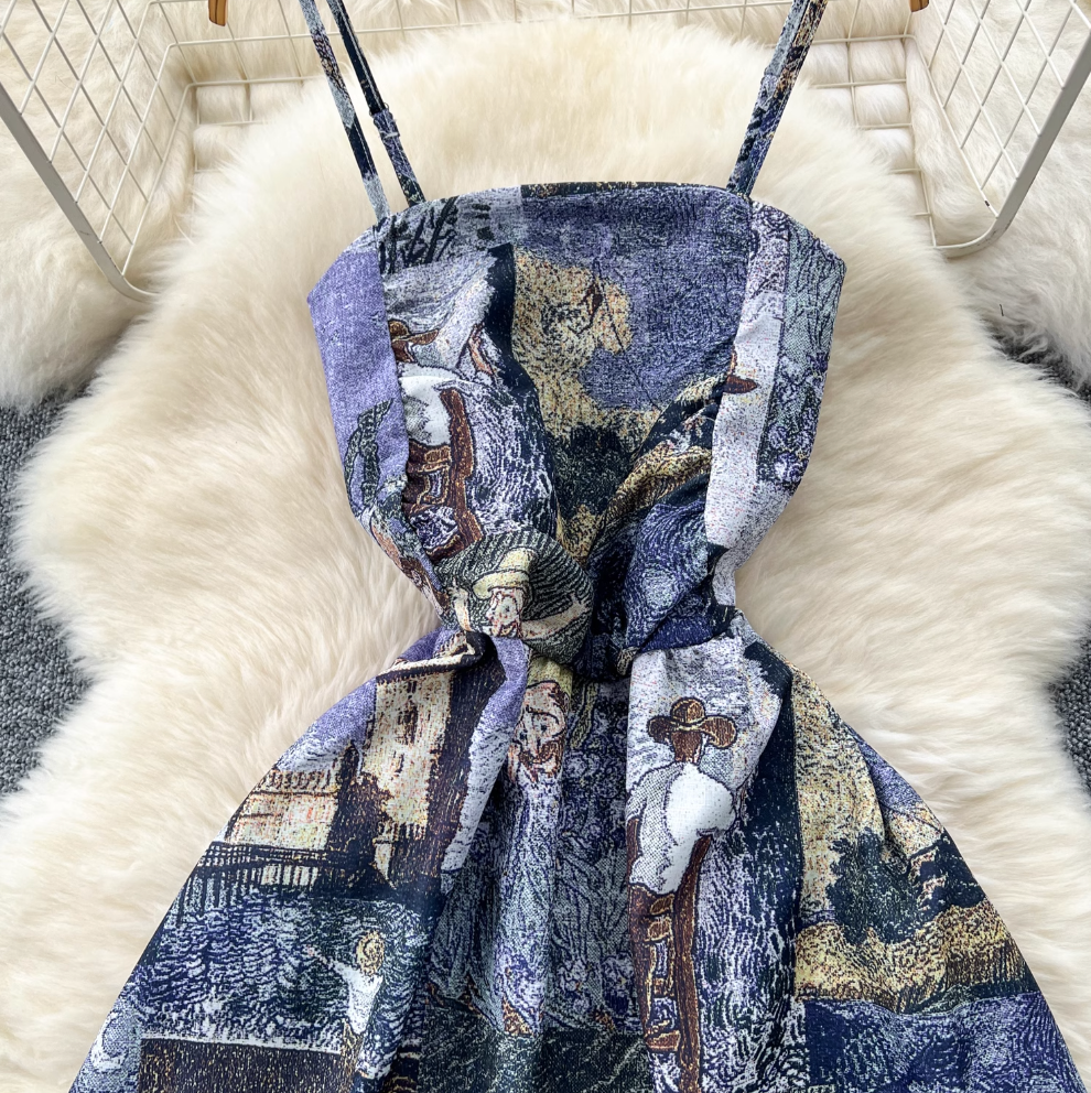 Vintage Elastic Printed Slip Dress