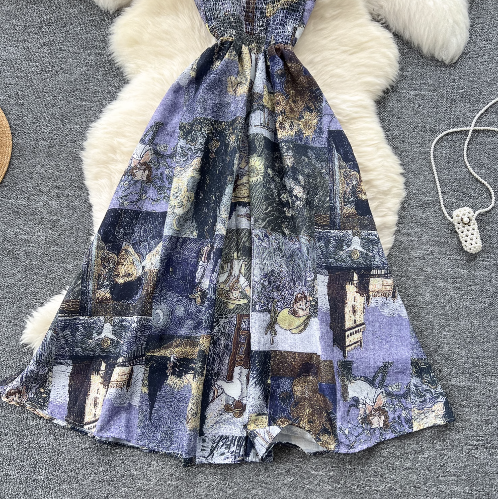 Vintage Elastic Printed Slip Dress