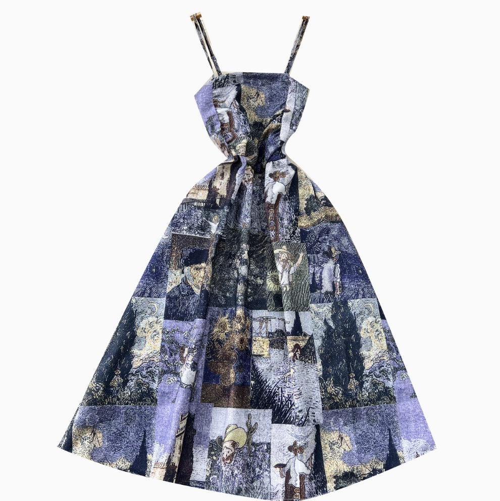 Vintage Elastic Printed Slip Dress