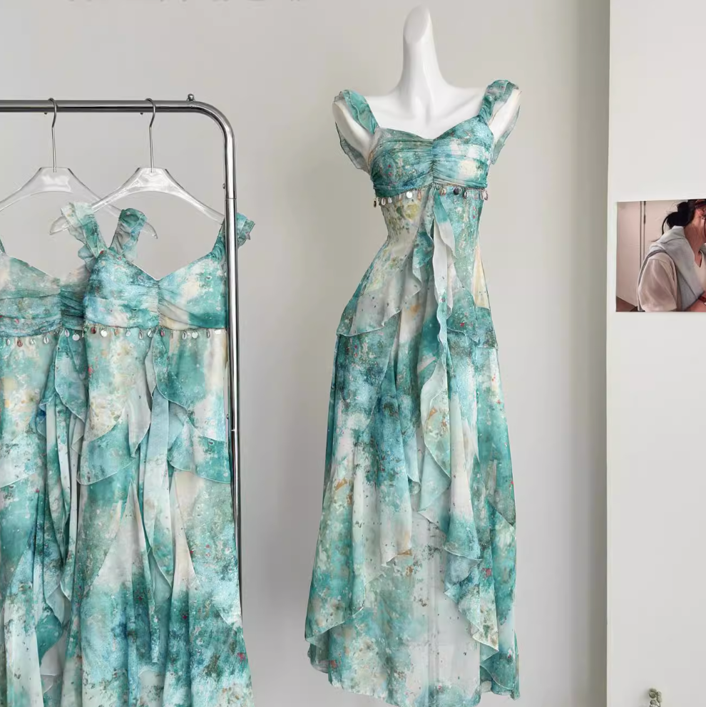 Fairy Fringed Ruffled Print Dress