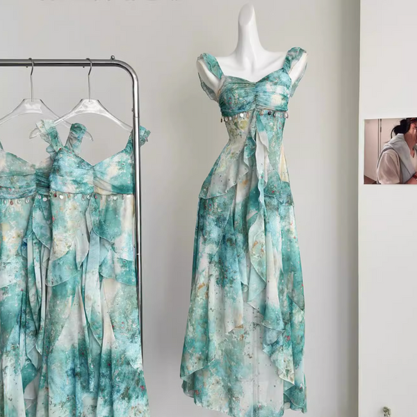 Fairy Fringed Ruffled Print Dress